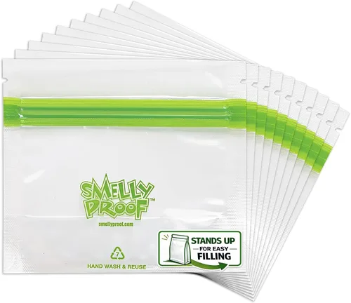 Vista 8 de Smelly Proof 50 bolsas reutilizables de almacenamiento de alimentos expandibles de pie y relleno, fabricadas en Estados Unidos, sin PEVA ni BPA