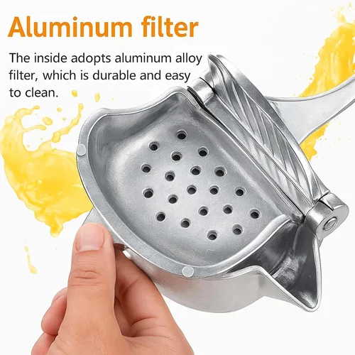Vista 3 de Exprimidor manual de aluminio, prensa manual mejorada con agarre ergonómico, fácil de usar y limpiar, eficiente extractor de jugo de cítricos