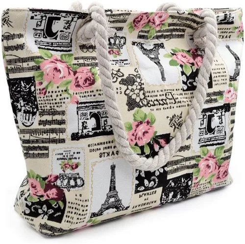 Vista 3 de París Torre Eiffel Notas musicales Estampado Floral Lona Tote Bolso de hombro Bolso
