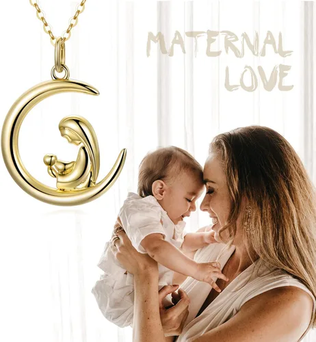 Vista 6 de SISGEM Collar de oro de 14 quilates para mujer, delicado collar de oro para madre e hijo, collar de luna creciente, regalo de cumpleaños