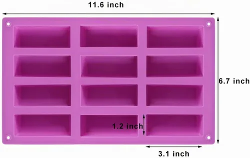 Vista 2 de Palksky Paquete de 2 moldes rectangulares de silicona estrechos de 12 cavidades medias/moldes/moldes de barras de proteínas/barras energéticas