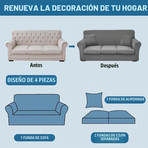 Vista 7 de JQinHome Funda elástica de 4 piezas para sofá, funda para sofá, funda para loveseat con 2 fundas de cojín separadas, protector de muebles lavable