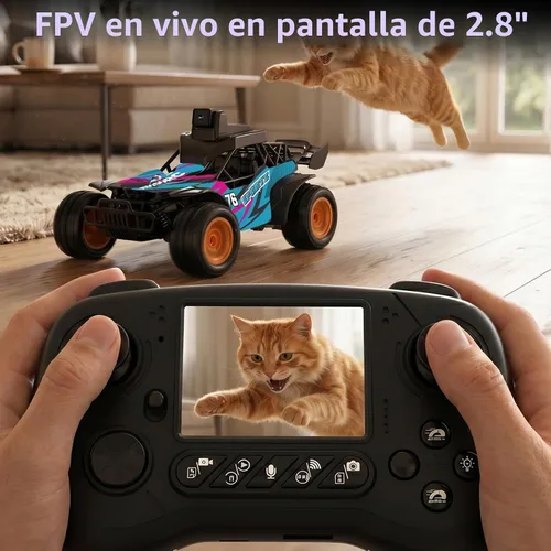 Vista 2 de Coche de control remoto FPV con pantalla de 2.8 pulgadas, cámara HD ajustable de 60°, aplicación y control de radio de 2.4G, 2 modos de velocidad