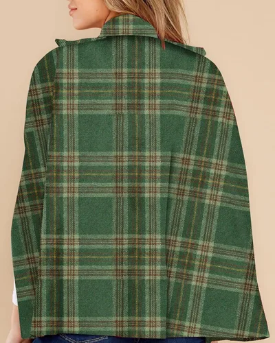 Vista 2 de Chaqueta a cuadros para mujer, abrigo de invierno con doble botonadura, poncho con bolsillos