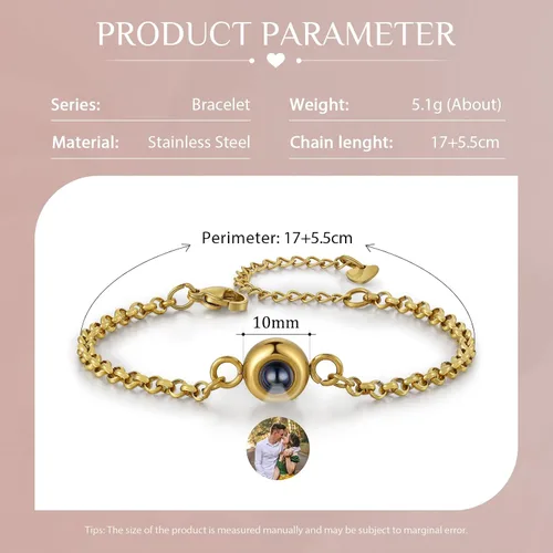 Vista 2 de JewelOra Pulseras personalizadas con imagen en el interior, pulsera de fotos personalizada para mujeres, pulseras de proyección personalizadas