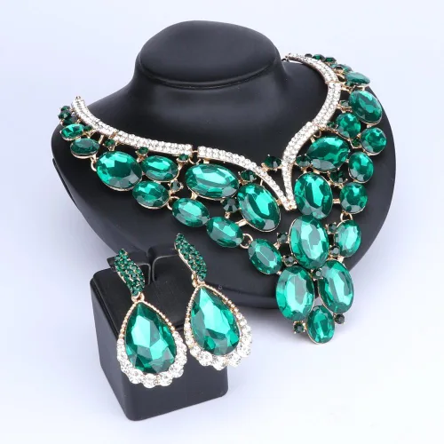 Vista 3 de Conjunto de joyería para mujer con diamantes de imitación de cristal, collar y pendientes, para vestido de novia