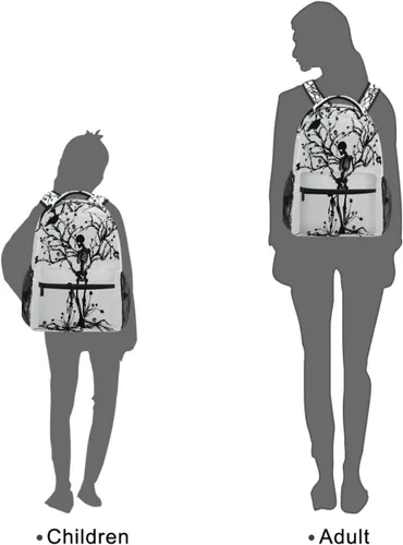 Vista 9 de Mochila negra del Día de los Muertos con patrón de calavera para adultos, mochila escolar casual, bolsa universitaria de viaje, con cremallera