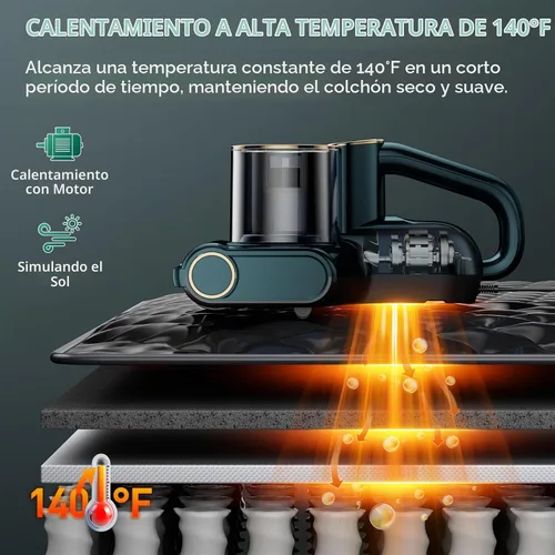 Vista 4 de CFBF Aspirador de cama de colchón con succión de 16Kpa y luz UV-C de Cian Oscuro