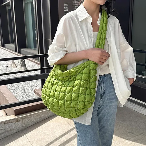 Vista 9 de Bolsa acolchada para mujer, bolsa de hombro acolchada, bolso grande tipo hobo ligero, de nailon acolchado