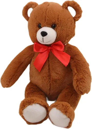 Vista 3 de Plushland Oso esponjoso marrón sentado de 15 pulgadas con lazo, oso de peluche suave para niños y adultos, regalo de animales de peluche para todas