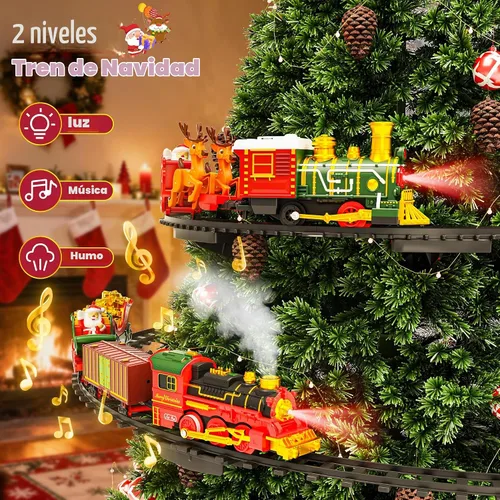 Vista 9 de Juego de tren colgante para árbol de Navidad, tren de juguete de 2 niveles