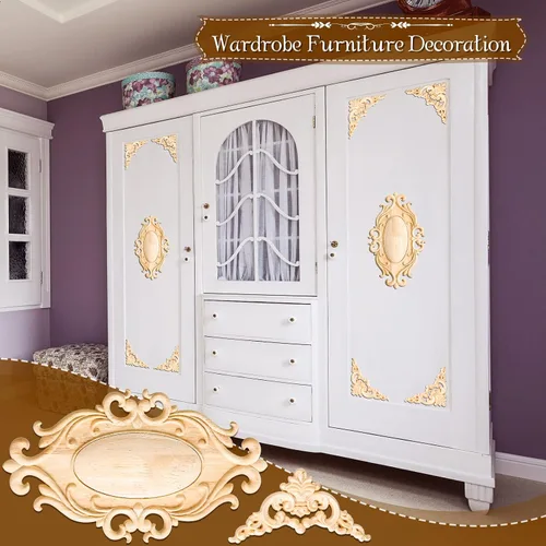Vista 5 de 10 piezas decorativas de madera para muebles, apliques de centro de puerta, calcomanías talladas de madera para decoración de muebles de puerta