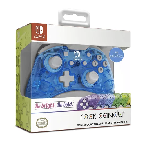 Vista 10 de Rock Candy Wired Gaming Switch Pro Controller - Blu-merang Blue Clear - Licensed by Nintendo - OLED Compatible - Compact, Hard Transparent Plastic