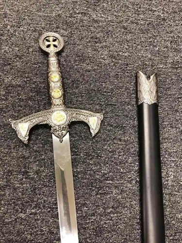 Vista 2 de Espada de metal medieval de 38 pulgadas, caballero de los templarios, celta celta, claymore, colección de regalo de Navidad LARP