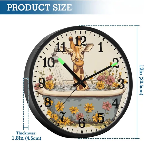 Vista 3 de Luminous Voice-Activated Wall Clocks Non-Ticking Silent Battery Operated Small Analog Clock Cartoon Giraffe Retro Bathtub 12 Inch Decorative for