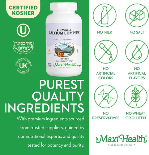 Vista 6 de Maxi Health Complejo de calcio masticable – Sabor vainilla Vitamina D3 y Magnesio Masticables para ayudar a apoyar los huesos – Suplemento Kosher