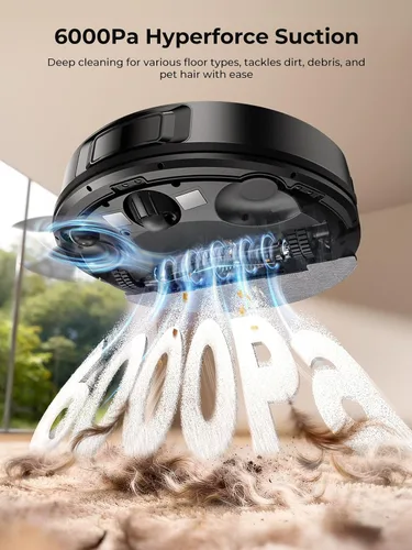 Vista 9 de Robot aspirador y trapeador, robot aspirador mejorado sin bolsa con vaciado automático, aspiradora robótica de 6000 Pa con navegación LiDAR, mapeo