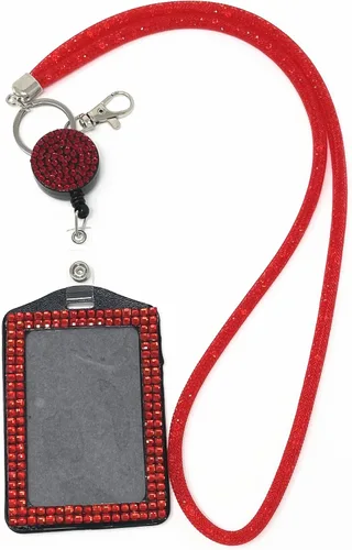 Vista 14 de Cordón de malla con cuentas de cristal con diamantes de imitación vertical titular de la tarjeta de identificación