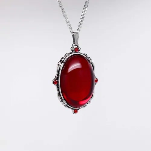 Vista 4 de Piedra ovalada roja sangre en plata acabado estaño marco colgante collar, Metal