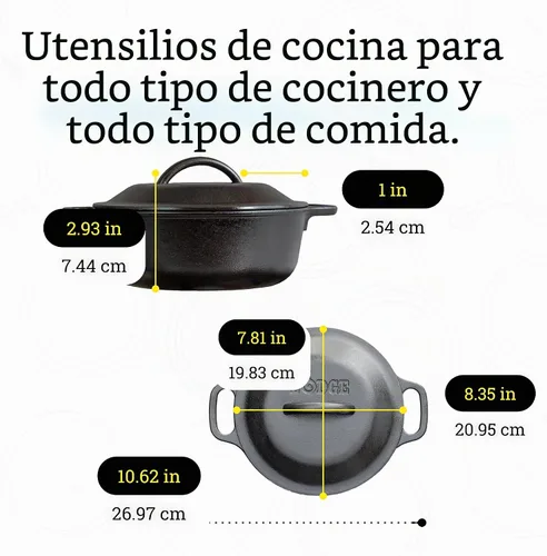 Vista 5 de Lodge - Horno holandés de hierro fundido con asa de bucle, apto para horno, 2 cuartos de galón