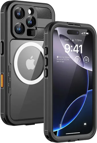 Vista 39 de Lanhiem Funda magnética impermeable para iPhone 16, protector de pantalla de privacidad integrado, compatible con MagSafe, funda antiespía de cuerpo