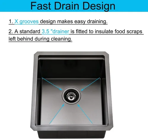Vista 5 de Fregadero de Barra Negro Bajo Montaje, Fregadero de Cocina de 12 x 15 Pulgadas de Acero Inoxidable Negro Bajo Montaje, Cuenca Pequeña de Barra
