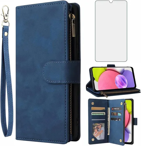 Vista 9 de Asuwish Funda compatible con Samsung Galaxy A03s, protector de pantalla de vidrio templado y funda de cuero con tapa para tarjetero, accesorios