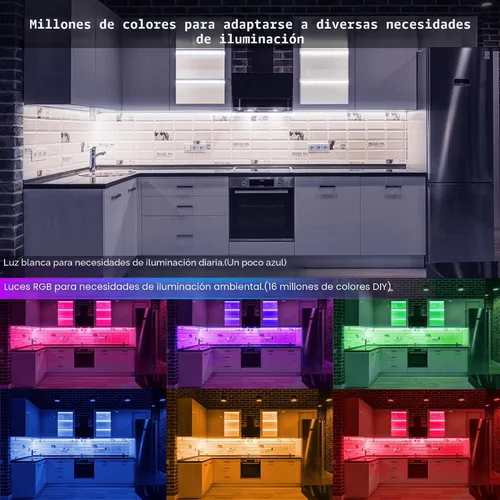 Vista 3 de Benreom Kit de 3 luces RGB para debajo del gabinete, aplicación inteligente y control remoto para debajo del gabinete, luces regulables debajo