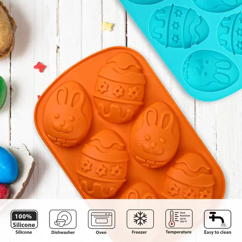 Vista 6 de Webake Moldes para huevos de Pascua, paquete de 2 moldes de chocolate de Pascua, moldes de silicona para magdalenas, molde antiadherente