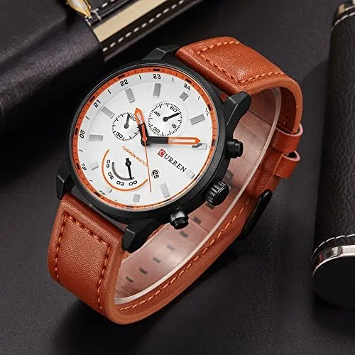 Vista 2 de CURREN Reloj de cuarzo para hombre, de lujo, de cuero, a la moda, casual, reloj deportivo