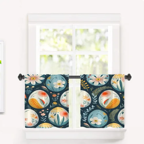 Vista 27 de Cortinas opacas de poliéster multicapa marrón con diseño de bosque natural, 2 unidades, 26 x 24 pulgadas