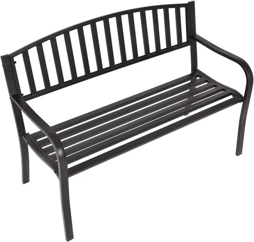 Vista 8 de Tangkula Banco de jardín de acero para exteriores de 50 pulgadas, banco de jardín con respaldo alto y reposabrazos inoxidables, banco ideal