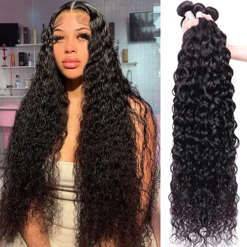 Vista 7 de Paquetes de cabello humano onda de agua 4 paquetes 10 12 14 16 pulgadas 10A brasileño virgen rizado profundo paquetes 100% sin procesar mojado
