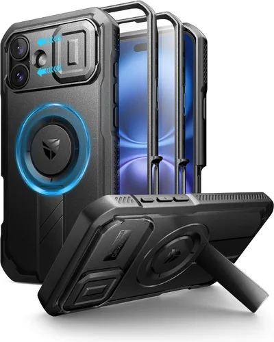 Vista 98 de Dexnor - Funda para iPhone 12 & iPhone 12 Pro con tapa deslizante para cámara, soporte ajustable y protector de pantalla integrado, carcasa