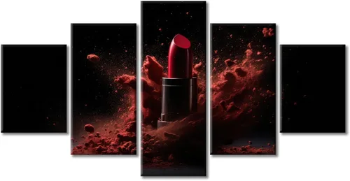 Vista 9 de Póster abstracto de labios de niña, cuadros dorados sobre lienzo, arte de pared, hermosos pósteres e impresiones en lienzo de 5 piezas, arte