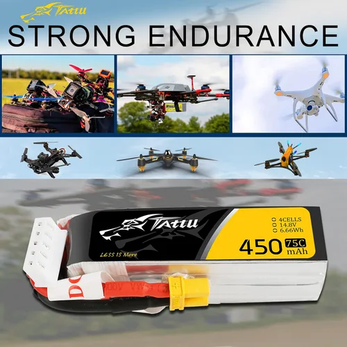 Vista 5 de Gens ace Tattu 4S Lipo Batería 14.8 V 450 mAh 75C Lipo Batería XT30 Plug para H Frame Mini RC Racing Drone FPV