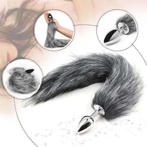 Vista 6 de Peluche de acero inoxidable de 17 pulgadas, divertido y esponjoso, realista, clásico, con doble cabeza (gris) para hombres y mujeres
