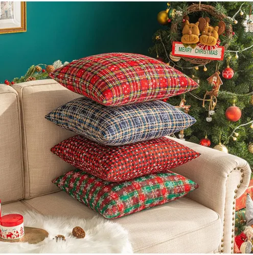 Vista 4 de MOJUN Juego de 2 fundas de almohada navideñas de 18 x 18 pulgadas, fundas de almohada decorativas de Navidad con copos de nieve, funda de cojín