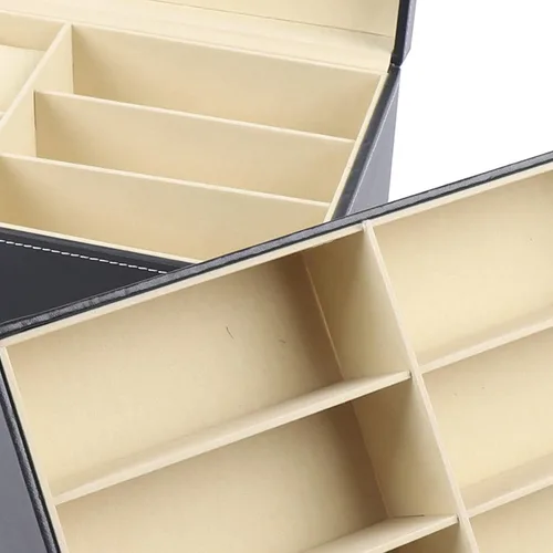 Vista 9 de YIYIBYUS Caja de 6 relojes de cuero negro y 9 piezas de almacenamiento de lentes y gafas de sol organizador de caja con cerradura para gafas de sol