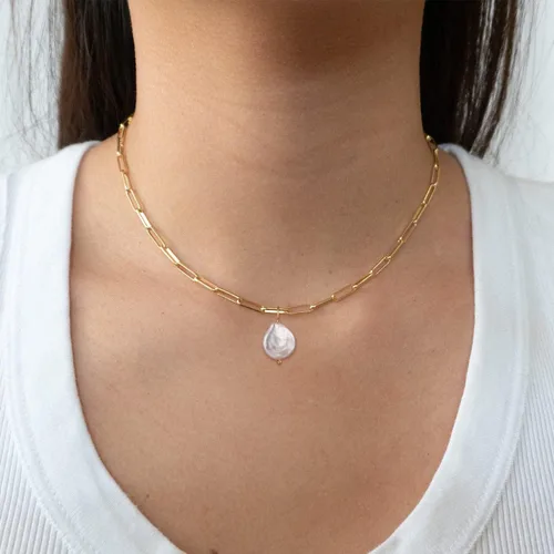 Vista 6 de Collares de perlas para mujer, chapado en oro real de 14 quilates, delicado collar de perlas para mujeres y adolescentes, collar de cadena de perlas