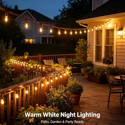 Vista 6 de LUCKY SHINE 150 luces LED de Navidad de color blanco cálido, cadena de iluminación decorativa de grado comercial, cable marrón, 50 pies