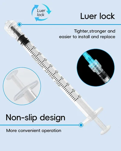 Vista 6 de Jeringa Luer Lock de 1ml sin aguja - Jeringas de plástico de 1cc, estériles, selladas individualmente, paquete de 10