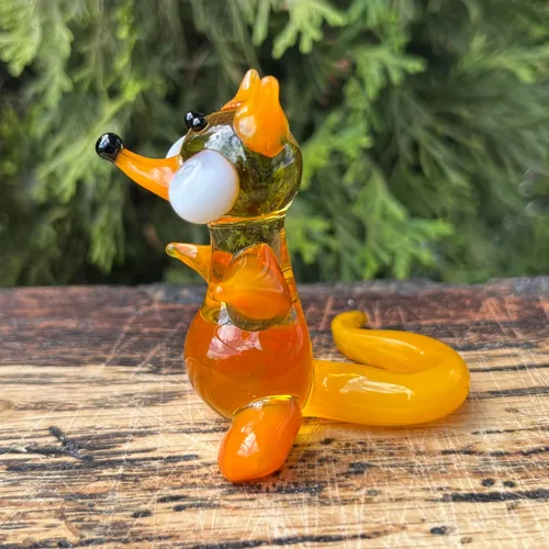 Vista 5 de Figura de zorro de cristal – Miniatura soplada a mano estilo Murano – Adorno de zorro coleccionable para estante o escritorio – Regalo