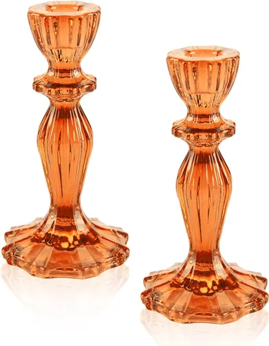 Vista 8 de Portavelas de cristal, 2 portavelas de base ancha, soporte decorativo para velas, centros de mesa para Halloween, Navidad, boda, fiesta de Morado