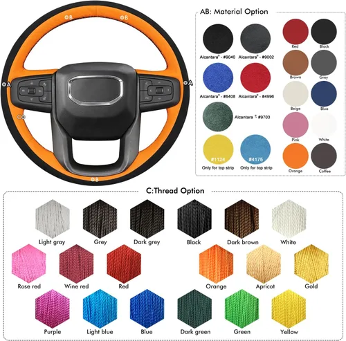 Vista 5 de MEWANT Funda para Volante para GMC Sierra 1500 / Sierra 1500 Limited/Sierra 2500 / Sierra 3500/ Yukon (XL) Envoltura de Volante Cosida a Mano