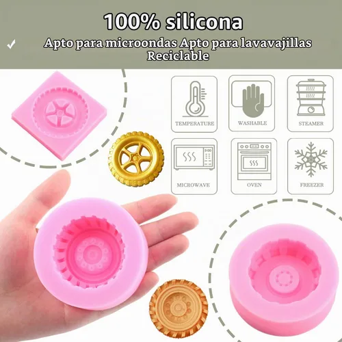 Vista 4 de Zixiang Molde redondo 3D para fondant, molde de silicona con forma de rueda de camión para decoración de pasteles, decoración de cupcakes, arcilla