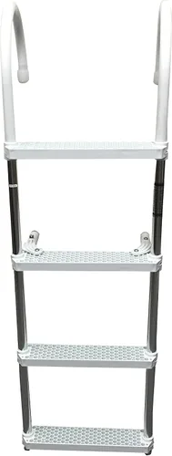 Vista 5 de Marine Boat Aluminio Blanco Polietileno Natación Embarcación 4 Pasos Escalera Gancho 46X15