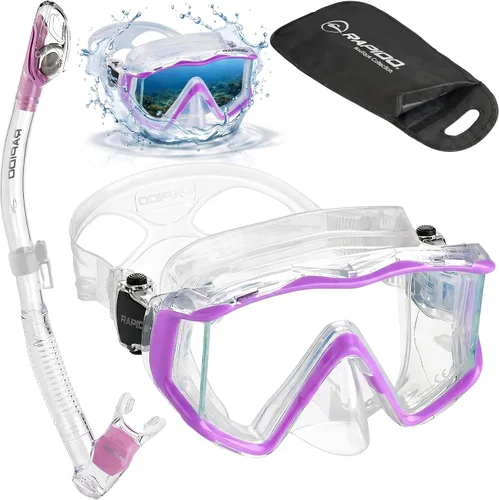 Vista 4 de Phantom Aquatics Rapido Clareza Máscara de Tres Lentes y Snorkel Combo