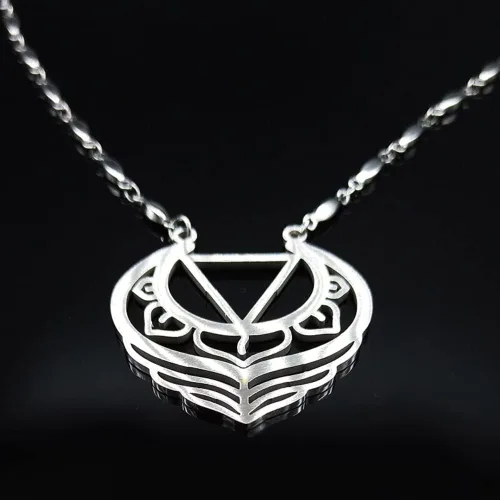 Vista 3 de Stainless Steel Flower Necklace Women Feather Silver Color Necklaces Pendants Jewerly Bisuteria