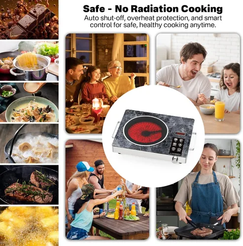 Vista 8 de Estufa infrarroja eléctrica de 1800 W, estufa eléctrica de un solo quemador, quemador portátil para cocinar, placa caliente de cocina enchufable